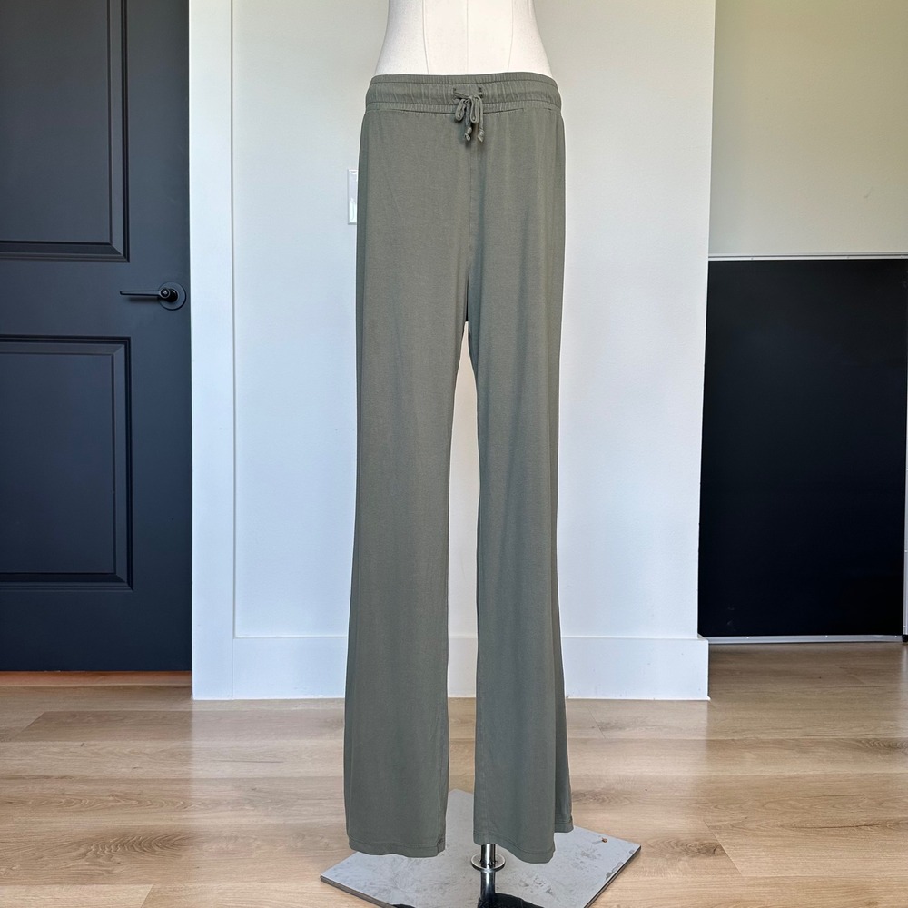 Nuuds Pajama Pants Wide Leg Rayon Drawstring Darkest Olive Lounge Relaxed Fit M